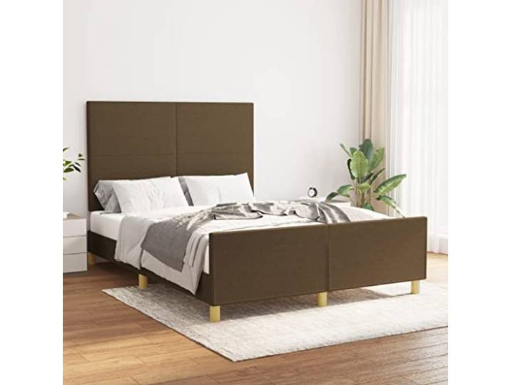 Strapazierfähiger Stoff Höhenverstellbares Kopfteil Stabil 140x200 cm Braun Bettgestell ohne Matratze Dunkelbraun 140x200 cm Stoff mit verstellbarem Kopfteil Stabil Holz Lattenrost Schlafzimmer Möbel