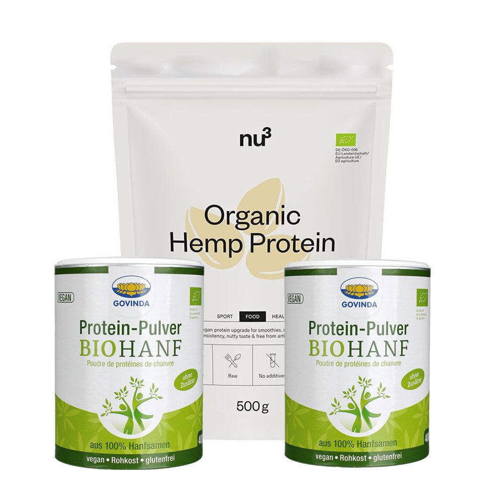 Govinda Bio 2 x Hanf Proteinpulver + nu3 Hanfprotein 1 St Set