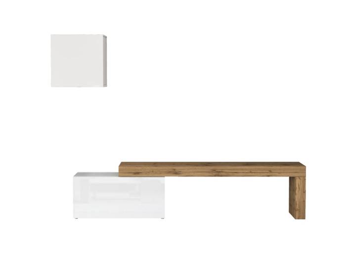 Ensemble meuble tv 180/260 cm effet bois blanc brillant et chêne