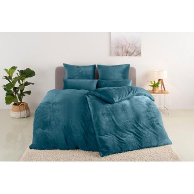 Bettwäsche OTTO HOME "Desner3, besonders weich im Griff, Cashmere-Touch", petrol, B/L: 135cm x 200cm, 1 Stk., 1 Stk., Fleece, B/L: 40cm x 80cm, 2, Fleece, Obermaterial: 100% Polyester, Bettwäsche, Bettwäsche, Bettwäsche mit Reißverschluss