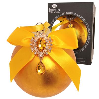 Weihnachtsbaumkugel KREBS GLAS LAUSCHA "Weihnachtskugel Strassstein, Schleife, Eisdesign gold 8cm", gold (goldfarbig), B:8cm H:8cm T:8cm Ø:8cm, Glas, Weihnachtsbaumkugeln, Dekoriert mit Liebe zum Detail