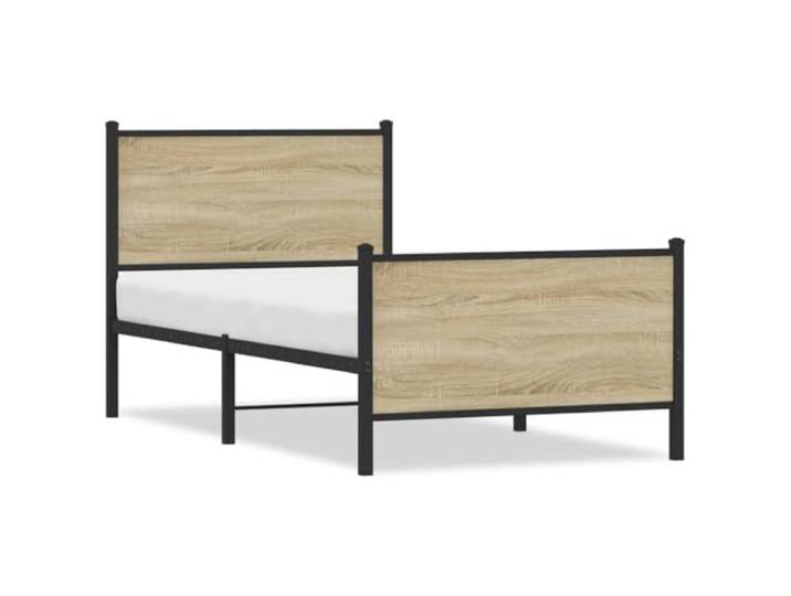 PUGYNBK Bettgestell aus Metall, 90 x 200 cm, Sonoma-Eiche Metallleisten, zentrale Beine, Stauraum, Kopfteil inklusive