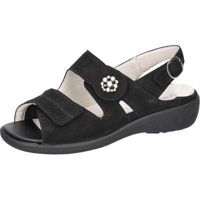 Sandalette WALDLÄUFER "Kara-Soft", Damen, Gr. 4,5 (37,5), Leder Textil, schwarz, Nubukleder, Textil, unifarben, Basic, Schuhe Sandalette, Sommerschuh, Keilsandalette mit Orthotritt-Funktion, Extraweite K
