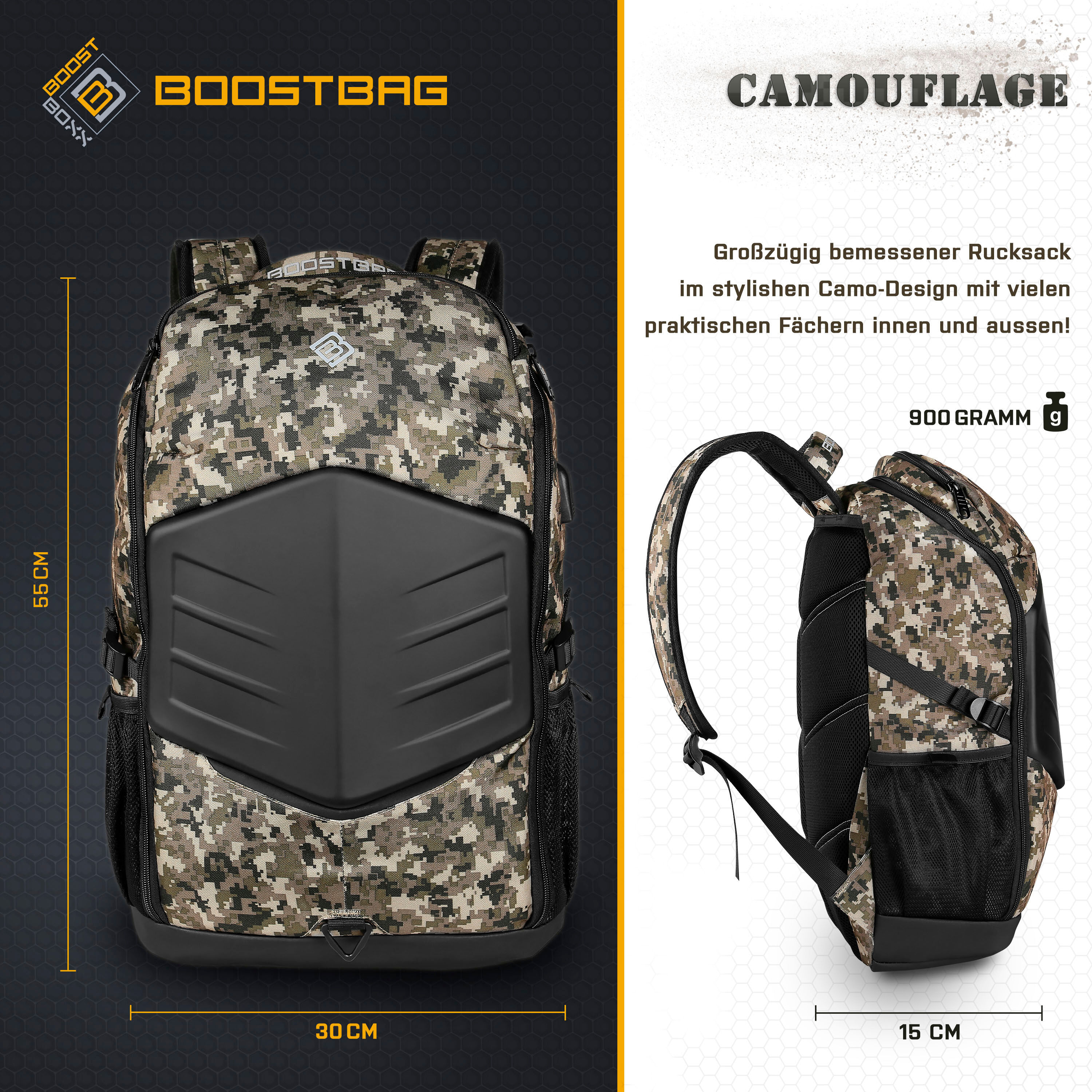 BOOSTBOXX Laptoprucksack "Boostbag Camouflage", grün (army), Rucksäcke, Laptoprucksack