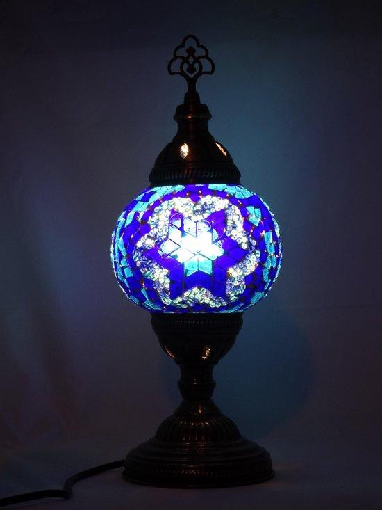 Halay Turkse tafellamp met blauwe mozaïekbol en accentverlichting