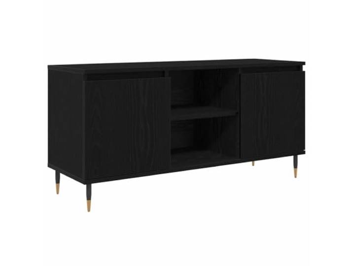 GKHPYURE TV-Möbel Eiche Schwarz 104 x 35 x 50 cm Holz mehrschichtig 2 Türen, 2 Regale, minimalistisches Design, Stauraum für Wohnzimmer, Montage erforderlich