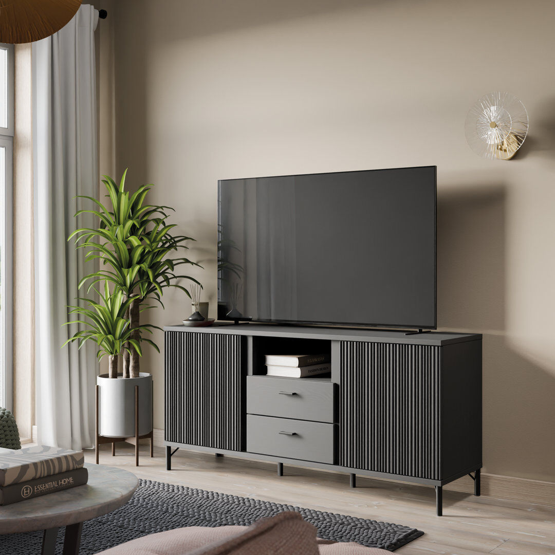 Mikado Living TV Stand Black Graphite 70cm H x 150cm L x 40cm W