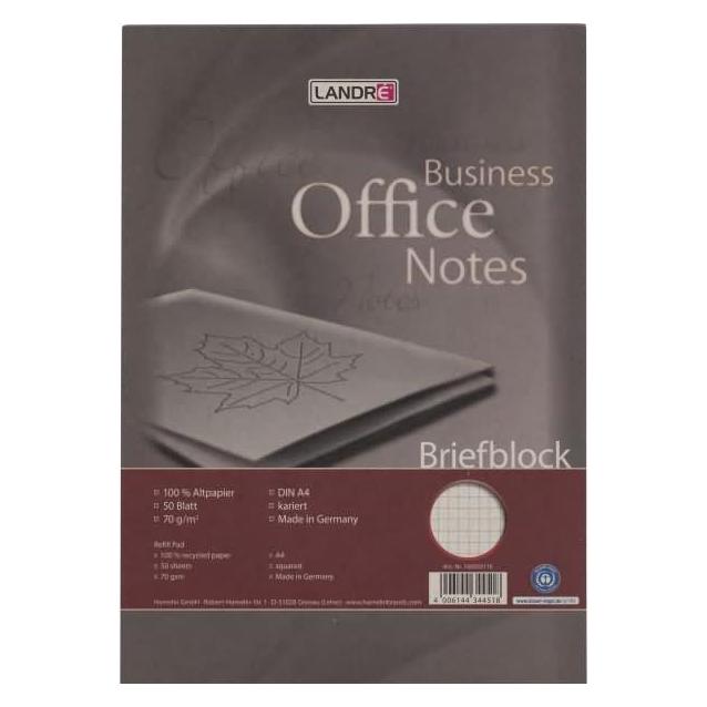 Landré Recycling A4 kopfgeleimter Briefblock (A4, Kariert, Harter Einband) (100050116)