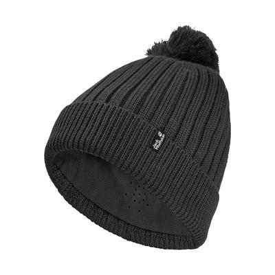 Bommelmütze JACK WOLFSKIN "POM POM BEANIE", Damen, Gr. M, schwarz (phantom), Materialmix, Mützen, Bommelmütze, warm, winddicht