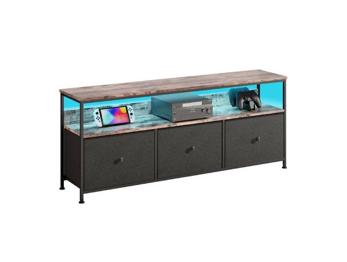 Meuble TV Contemporain 137cm - ADWOLT - 3 Tiroirs Spacieux LED RGB Personnalisable Pieds Stabilisateurs - Pour Écran Plat