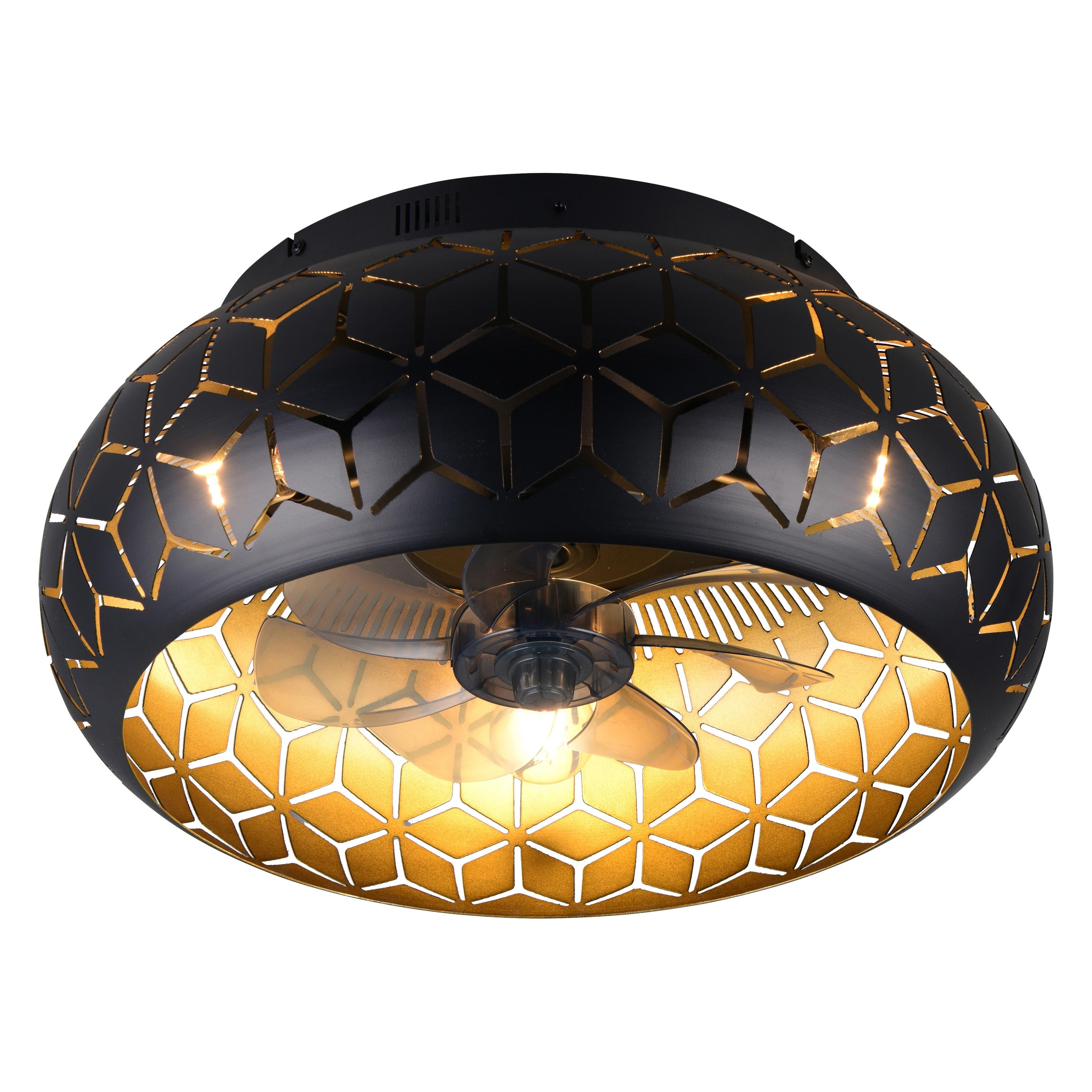 RL live your light Deckenleuchte mit Ventilator Bidar R61574080, für 3 x E27 max. 10 Watt, IP20, schwarz/gold (54 dB) (R61574080)