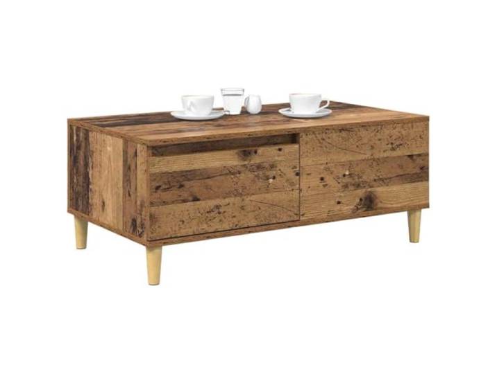 KTHLBRH Couchtisch mit Schublade aus altem Holz, 90 x 50 x 35 cm Mehrschichtiges Holz, integrierte Ablage, 2 Ablagefächer, max. Belastung 75 kg