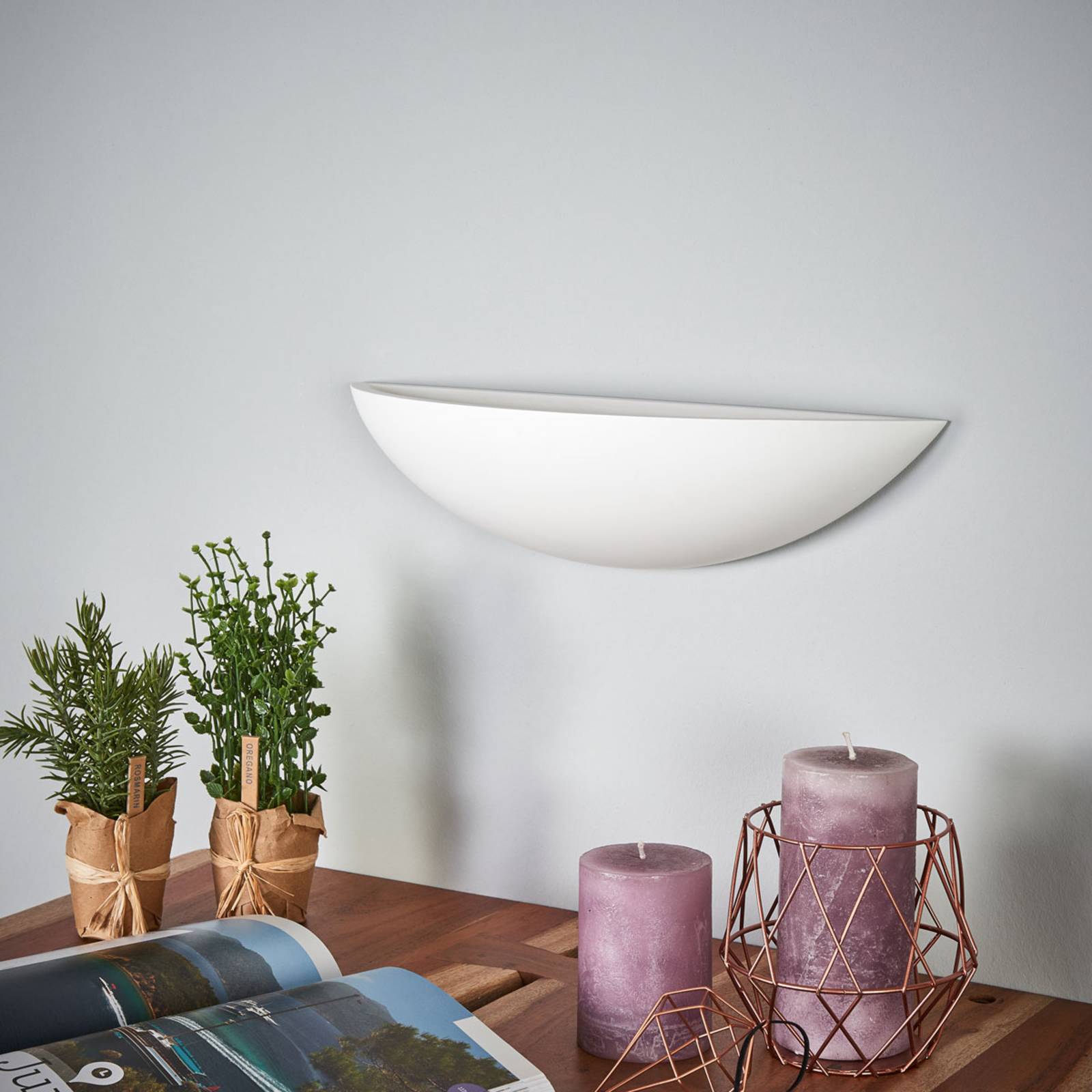 Uplighter Wall Light Guilia Lindby, dimmable, White / opal, Hallway, Plaster / clay, Modern, Wall Light