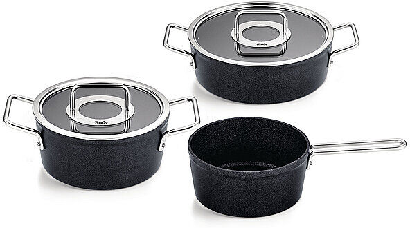 FISSLER Kochtopf Set 3tlg. mit Stielkasserolle ADAMANT Antihaft/Schwarz schwarz EG