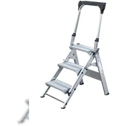 PROREGAL Klapptreppe mit Haltebügel | 3 Stufen | Traglast 150kg | Aluminium | rutschfeste Kunststoffschuhe