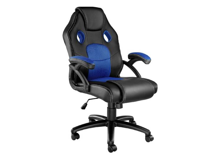 Chaise de bureau gaming ergonomique en cuir synthétique noir et bleu