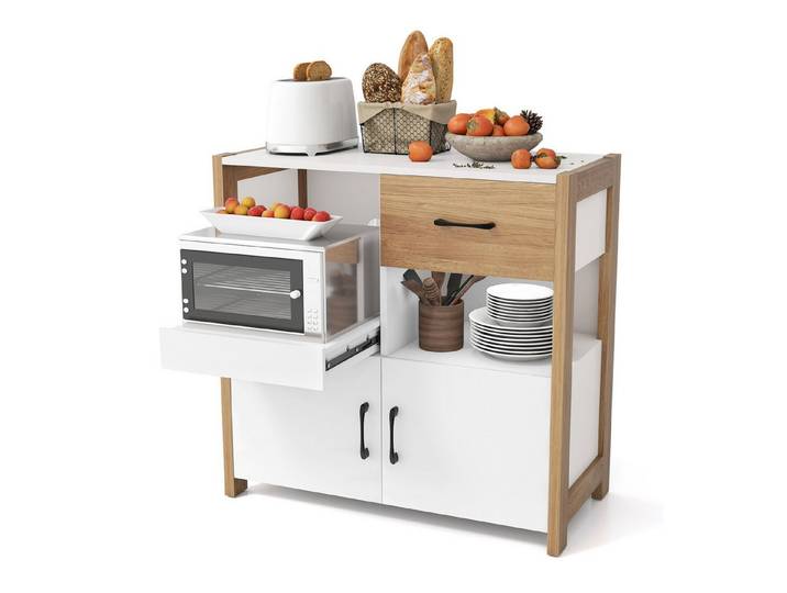 COSTWAY Küchenbuffet Küchenschrank mit Türen & Schubladen, Sideboard Holz