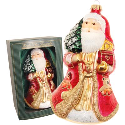 Christbaumschmuck KREBS GLAS LAUSCHA "Weihnachtsmann Schatztruhe", rot, B:4cm H:15cm T:4cm Ø:15cm, Glas, Weihnachtsbaumschmuck, Glas, 1 Stück