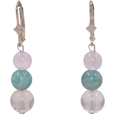 Paar Ohrhänger FIRETTI "Schmuck Geschenk Silber 925 Ohrschmuck Ohrringe Edelsteine", rosa (silberfarben, rosa, grün, transparent, rosa, grün, transparent), Ohrringe, Damen, Silber 925 (Sterlingsilber), Made in Germany - mit Amazonit, Bergkristall,...