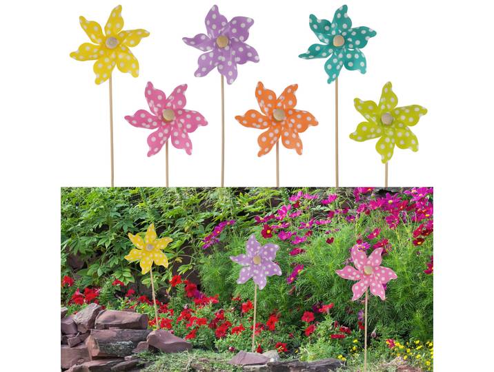 Gartenstecker Windrad, farbenfrohe Gartendekoration Blume, Drehblume