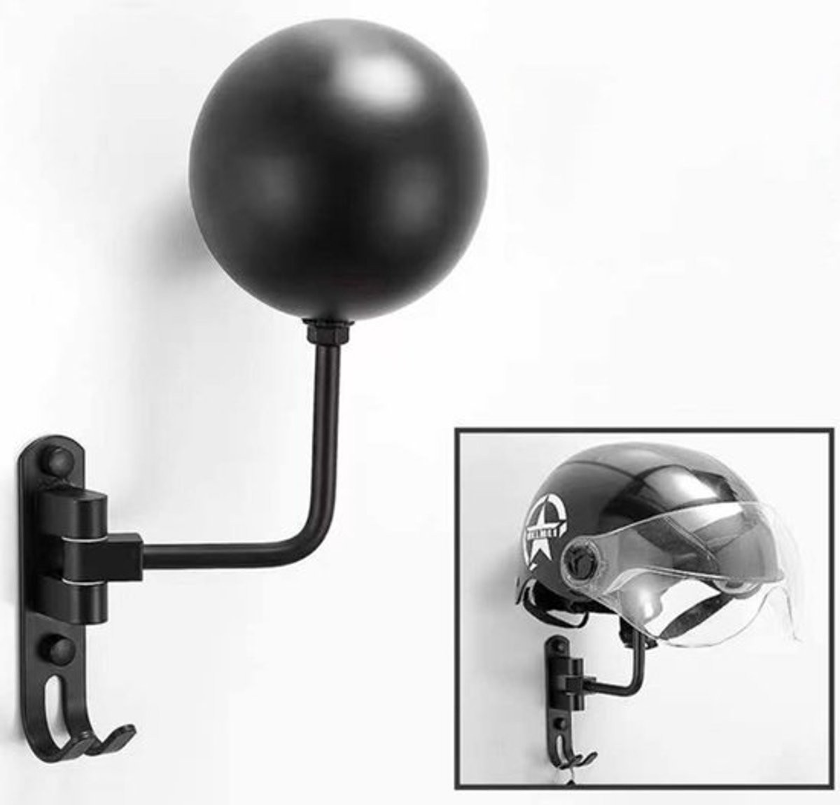 Helmhouder Wandsteun Ophangsysteem voor Motorhelm, Fietshelm en Baseballhelmen inclusief haakjes