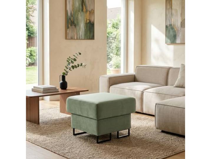 Family Meble Polsterhocker Savio Royal Aura – Fußhocker mit Stoff-Bezug und Stauraum – Grün · Aura 12