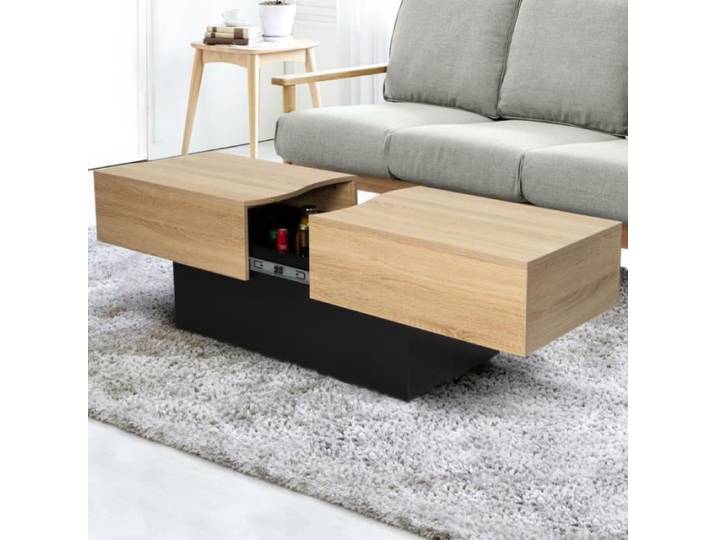IDMARKET Table basse coulissante rectangulaire MARTA bois noir et imitation hêtre