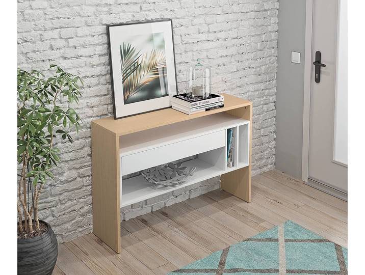 Console Choromela 120 x 81 x 33cm Marron/Blanc/Imitation chêne