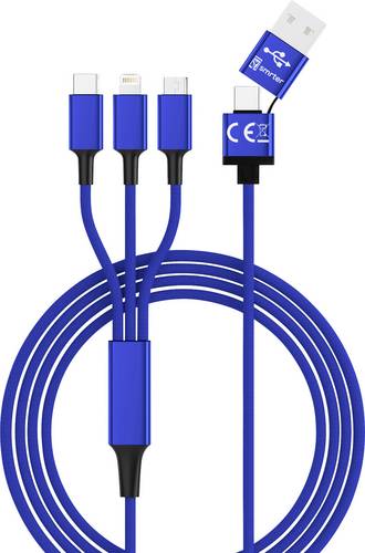 Smrter USB-Ladekabel USB 2.0 USB-A Stecker, USB-C Stecker, Apple Lightning Stecker, USB-Micro-B Stecker 1.20m Blau