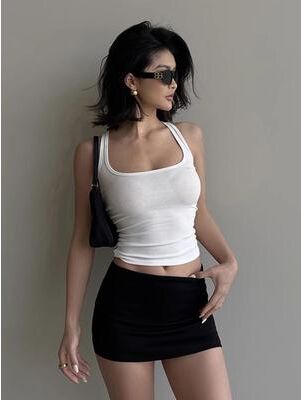 Retailers Go Sculpted Square Neck Tank Top For Women, Fashionable Tank Top, Women Square Neck Top dark Grey l