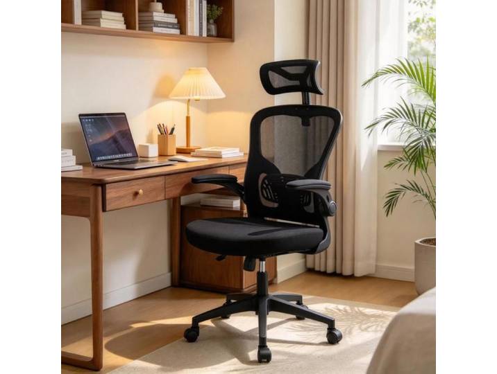 PIPIPOXER Chaise de bureau ergonomique à maille support lombaire réglable accoudoirs rabattables chaise d'étude bureau domicile