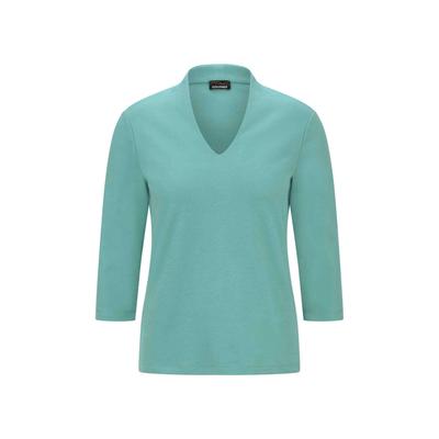 Kurzarmshirt GOLDNER "Elegantes Basic-Shirt mit V-Ausschnitt", Damen, Gr. 54, grün (graugrün), Obermaterial: 100% Baumwolle CO., Modisch, V-Ausschnitt, Shirts, V-Ausschnitt