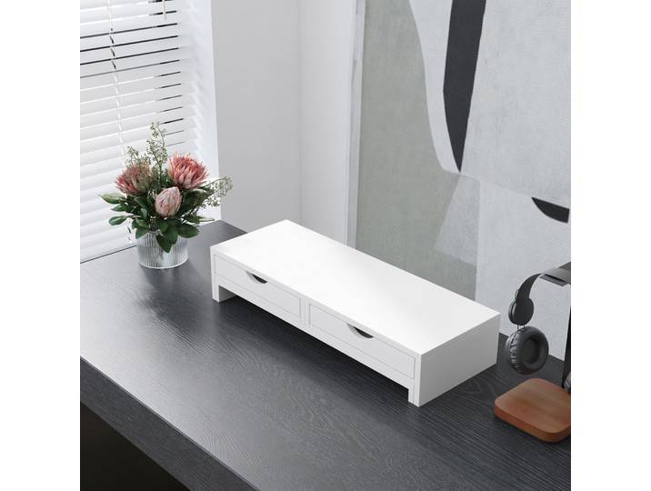 HOMCOM Support Écran Réglable 60-116cm avec 2 Tiroirs