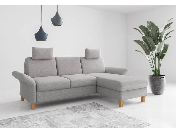 Ecksofa, Flachgewebe LINO, Hellgrau, 251×164 cm, Recamiere Rechts, Modern, Home-affaire