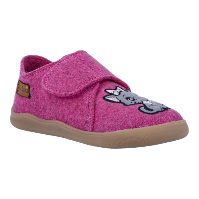 Barfußschuh RICHTER "Fun (Felt)", Jungen, Gr. 30, Filz, pink (pink kombiniert), Schuhe Barfußschuh, Hausschuh mit süßem Katzenmotiv, Größenschablone zum Download