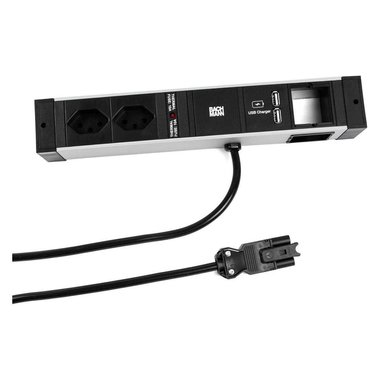 Bachmann Desk Rail - 2 m - 2 AC-Ausgänge - Indoor - Typ J - Aluminium - Kunststoff - Schw (2x, Typ 13, 2 m) (941.004)