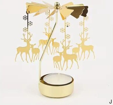 Inspired Living Rotating Christmas Tea Light Candle Holder Gold Metal Candle Carousel Centerpiece deer