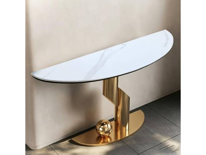 Konsolentisch Sinterstein, Eingangstisch Mit Metallrahmen, Flurtisch Modern Sintersteinplatte, Kratzfest, Stabiles Metallgestell, Platzsparend, Modernes Design(WhiteA,120cmW*34cmD*80cmH)