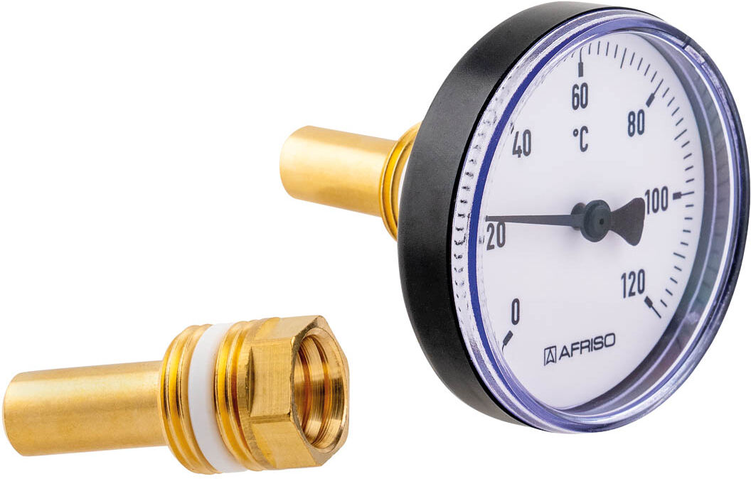 Afriso bimétal Thermomètre 1930 -120 degrés 63696 boîtier 100 mm, axe 100 mm, connexion 2000 / 2 "