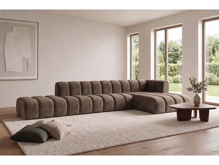 Kaiser Möbel Ecksofa Modulares L mit Hocker GRAND im Velvet-Stoff Riviera, Ecksofa mit Hocker, modulares Ecksofa mit variablem Hocker, verschiedene Aufstellvarianten