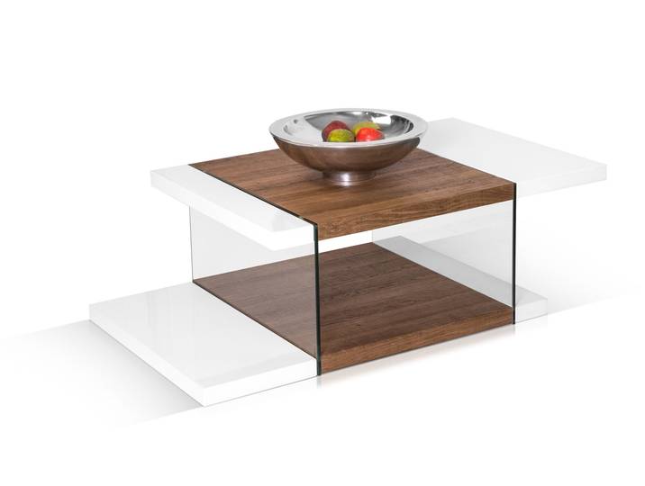SOLITO Couchtisch, Material MDF, weiss / eichefarbig mit Glas