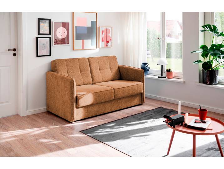 Schlafsofa HOME AFFAIRE Milano Einzelauszug, Schlaffunktion, schmale Armlehnen, Breite 147cm , gelb (curry), B:147cm H:89cm T:87cm, 100% Polyester, Sofas, Schlafsofa, zwei einzeln ausziehbare Liegefunktionen