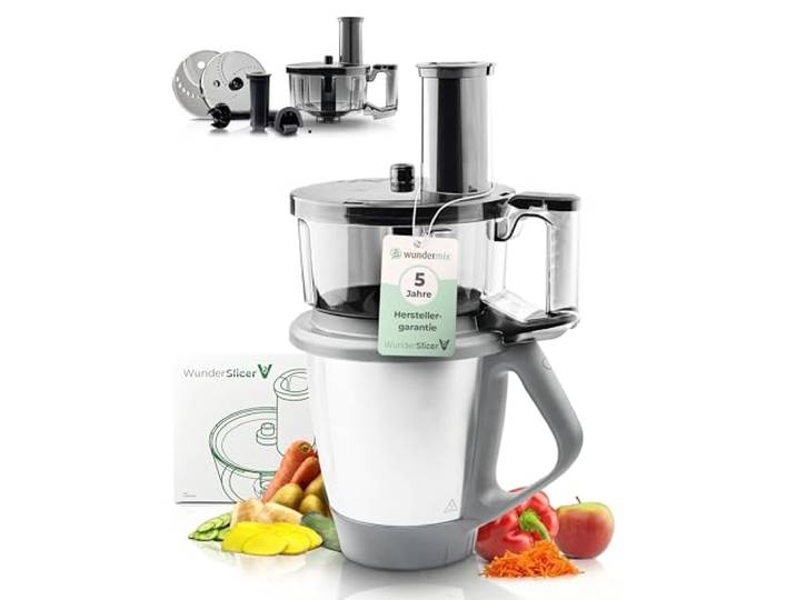 Wundermix - WunderSlicer® V2 Gemüseschneider für TM6, TM5 Gemüse & Obst Schneiden & Raspeln im Thermomix, Edelstahlklingen, Silber, Innovative Küchenhilfe, Made in Germany