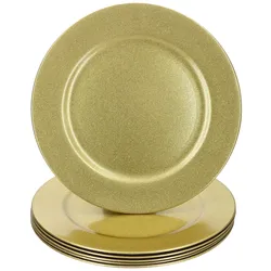 6er Set Platzteller Gold Glitzer 33cm Dekoteller leicht Kunststoff