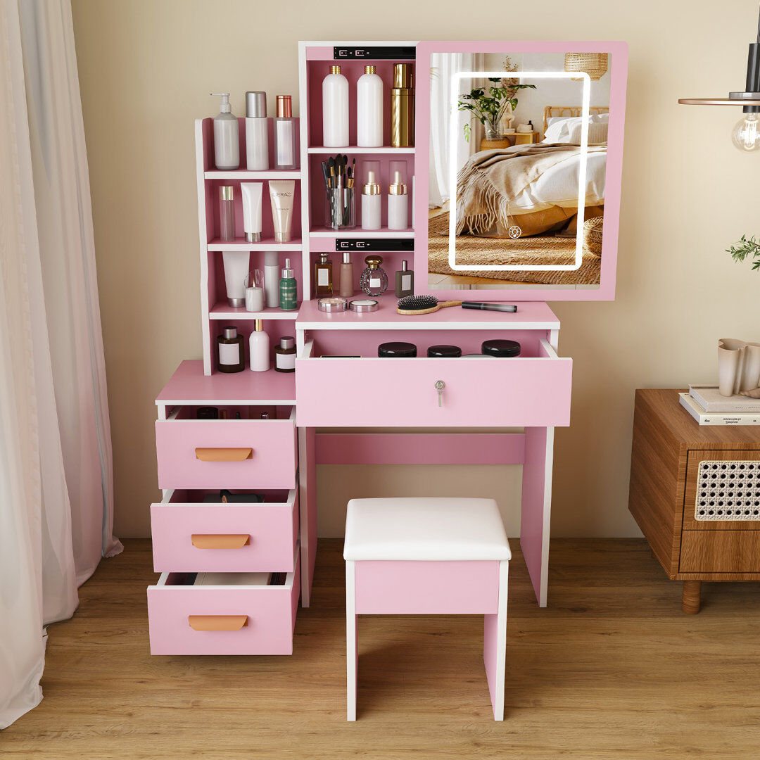 George Oliver Dressing Table Pink 130cm H X 85cm W X 36cm D