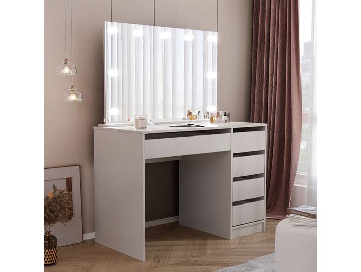 Idohome Coiffeuse avec miroir\, coiffeuse moderne\, coiffeuse avec tiroirs\, coiffeuse avec éclairage\, armoire à bijoux en cachemire BELLA