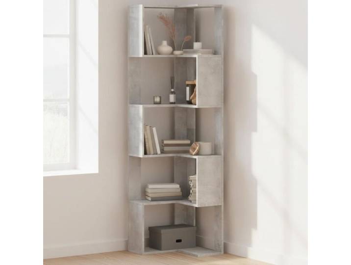 Corner bookcase with 5 shelves concrete grey 50x50x179 cm engineered wood