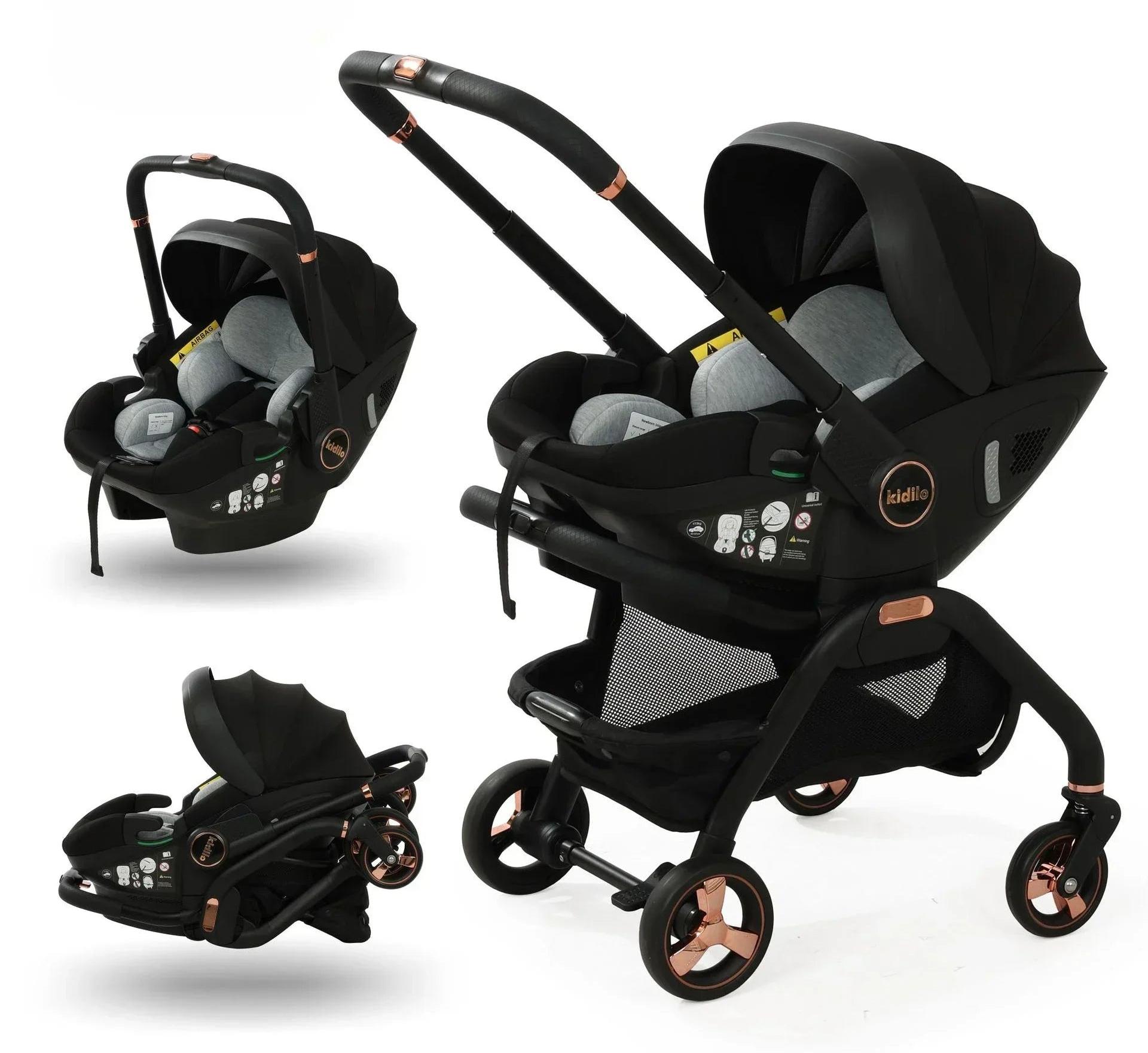 Kinderwagen 3-in-1, tragbar und zusammenklappbar, mit Babywanne und Kindersitz