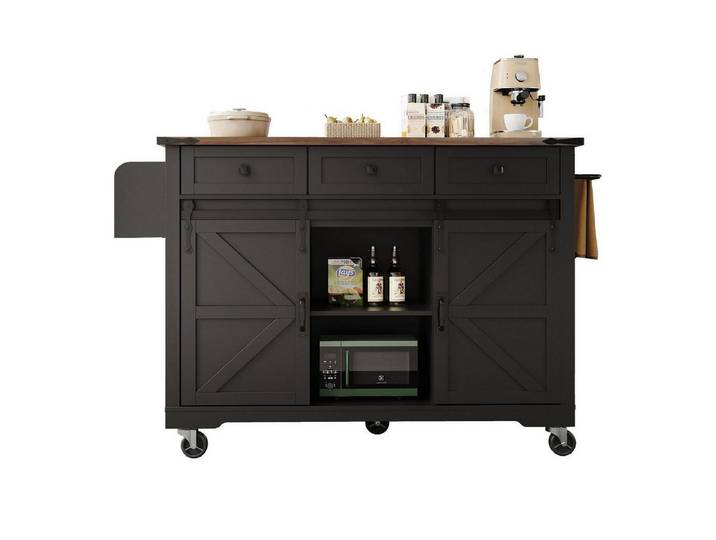 LuxusKollektion Kücheninsel Kücheninsel Servierwagen Arbeitsplatte Schubladen Schwarz 140x73x94cm