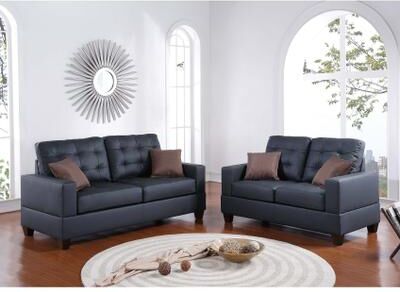 Esofastore Faux Leather Upholstered 2pc Sofa Set Button Tufted Black Finish